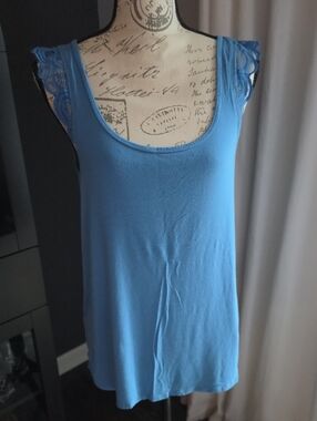 Adore Me Blue Scoop Neck Lace-Trim Tank